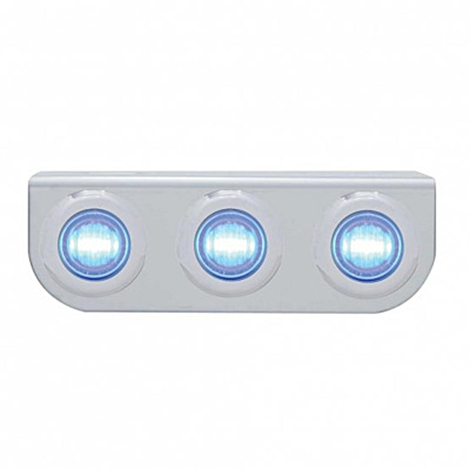 Stainless Steel Light Bracket w/ 3 X 3 LED 3/4" Mini Lights - Amber, Red, Blue or White LEDs (Amber or Clear Lens)