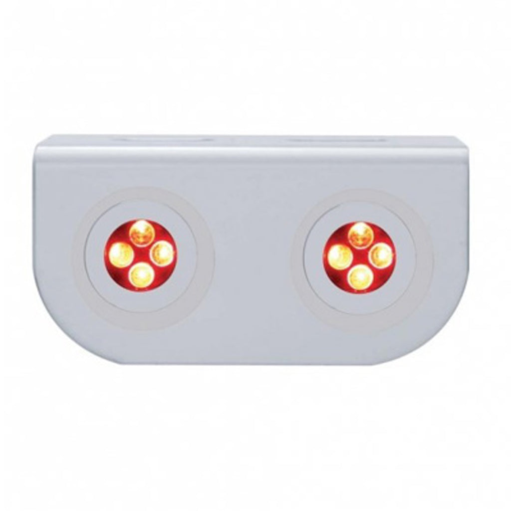 Stainless Steel Light Bracket w/ 2 X 4 LED Fastener Lights - Red LEDs (Clear Lens)
