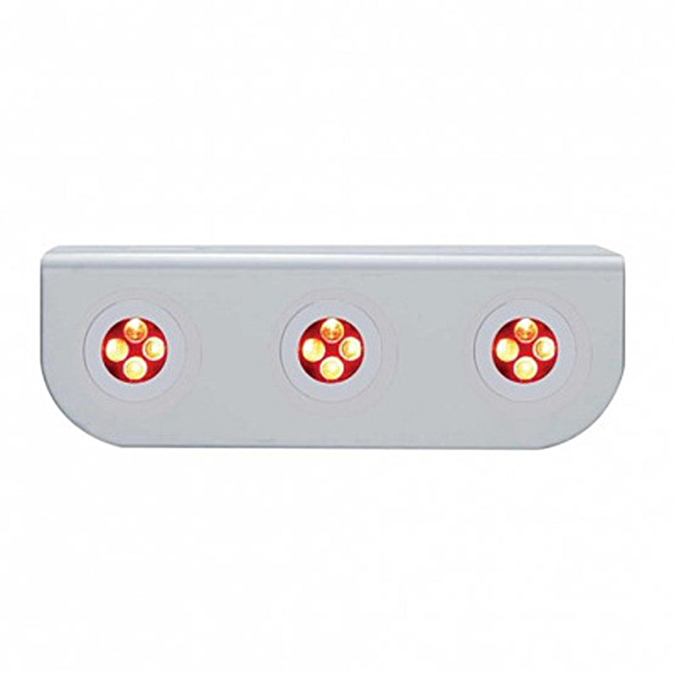 Stainless Steel Light Bracket w/ 3 X 4 LED Fastener Lights - Red LEDs (Clear Lens)