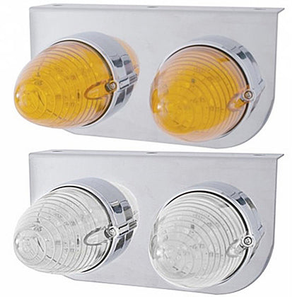 Stainless Steel Light Bracket w/ 2 X 19 LED Beehive Lights - Amber LEDs (Amber or Clear Lens)