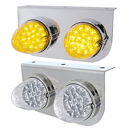 Stainless Steel Light Bracket w/ 2 X 19 LED Reflector Lights - Amber LEDs (Amber or Clear Lens)
