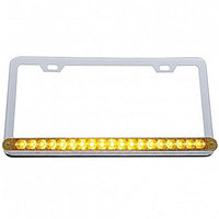 Chrome License Plate Frame w/ 19 LED 12" Reflector Light Bar - Amber or Red LEDs (Amber or Clear Lens)