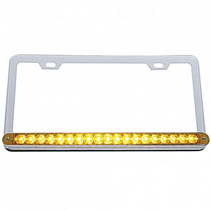 Chrome License Plate Frame w/ 19 LED 12" Reflector Light Bar - Amber or Red LEDs (Amber or Clear Lens)