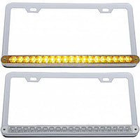 Chrome License Plate Frame w/ 19 LED 12" Reflector Light Bar - Amber or Red LEDs (Amber or Clear Lens)
