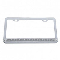 Chrome License Plate Frame w/ 19 LED 12" Reflector Light Bar - Amber or Red LEDs (Amber or Clear Lens)