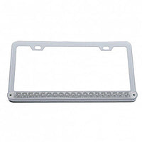 Chrome License Plate Frame w/ 19 LED 12" Reflector Light Bar - Amber or Red LEDs (Amber or Clear Lens)