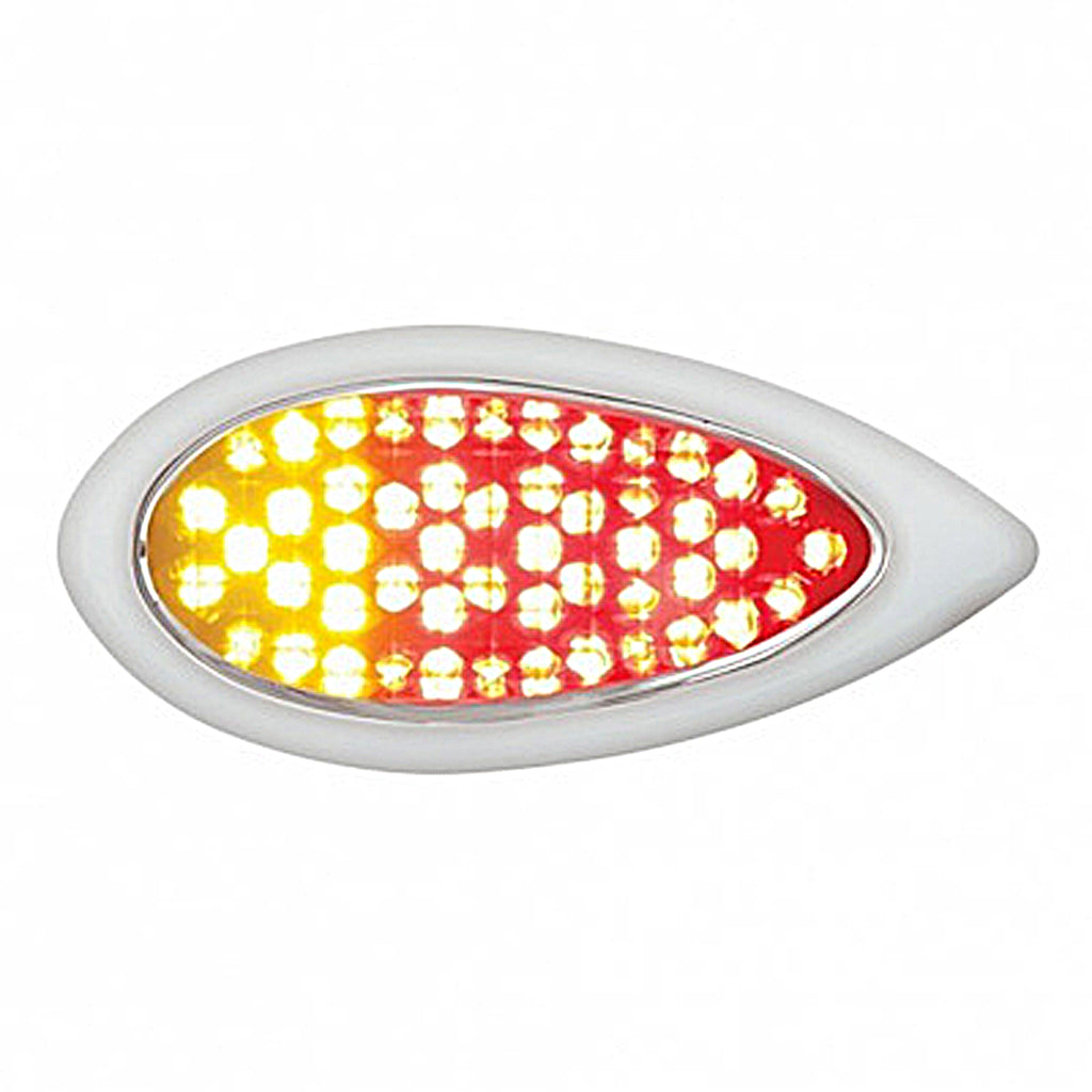 51 LED Duo "Teardrop" Auxiliary/Utility Light With Bezel - Red & Amber LEDs (Clear Lens)