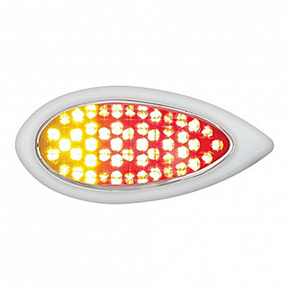 51 LED Duo "Teardrop" Auxiliary/Utility Light With Bezel - Red & Amber LEDs (Clear Lens)