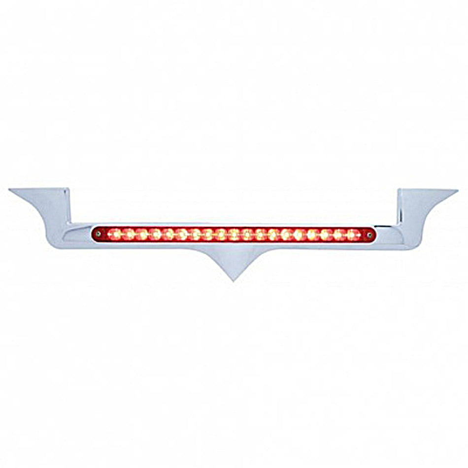 Chrome Hood Emblem Trim w/ 19 LED Reflector Light Bar For Kenworth - Red LEDs (Red or Clear Lens)