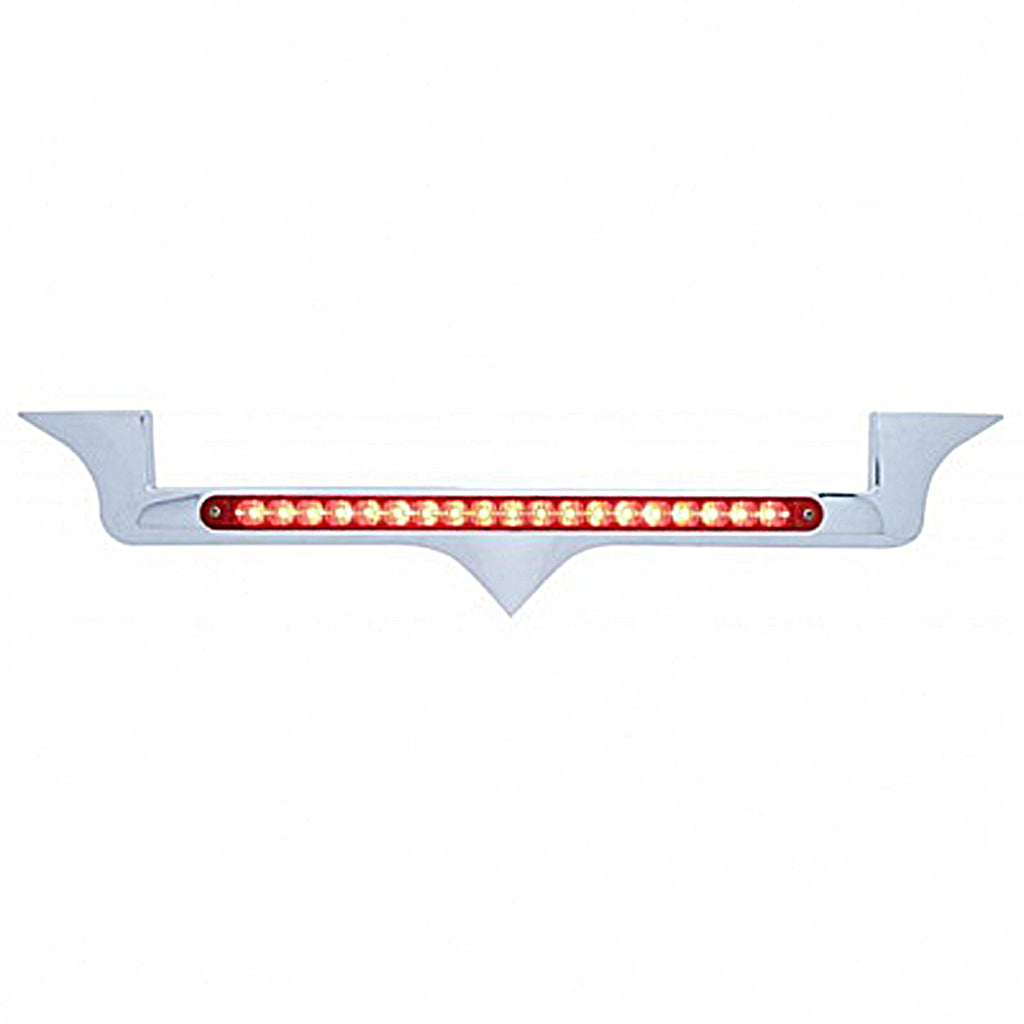 Chrome Hood Emblem Trim w/ 19 LED Reflector Light Bar For Kenworth - Red LEDs (Red or Clear Lens)