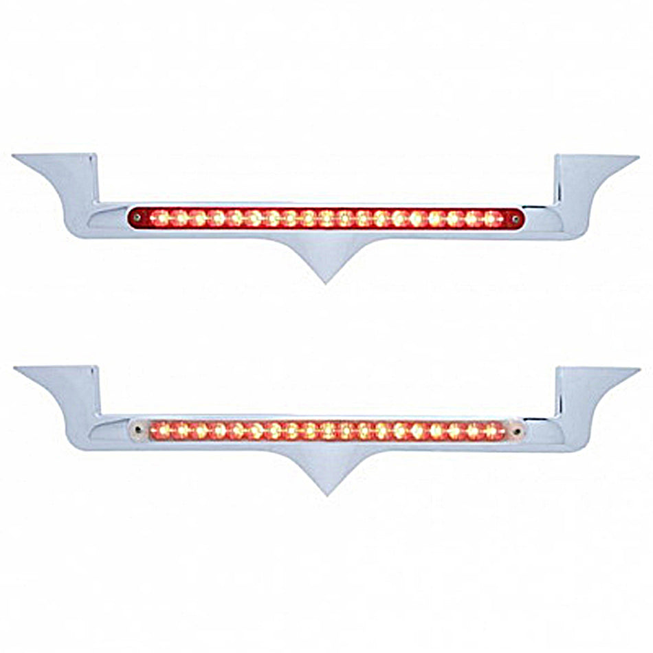 Chrome Hood Emblem Trim w/ 19 LED Reflector Light Bar For Kenworth - Red LEDs (Red or Clear Lens)
