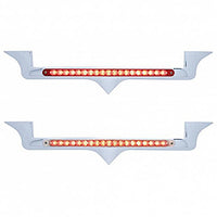 Chrome Hood Emblem Trim w/ 19 LED Reflector Light Bar For Kenworth - Red LEDs (Red or Clear Lens)
