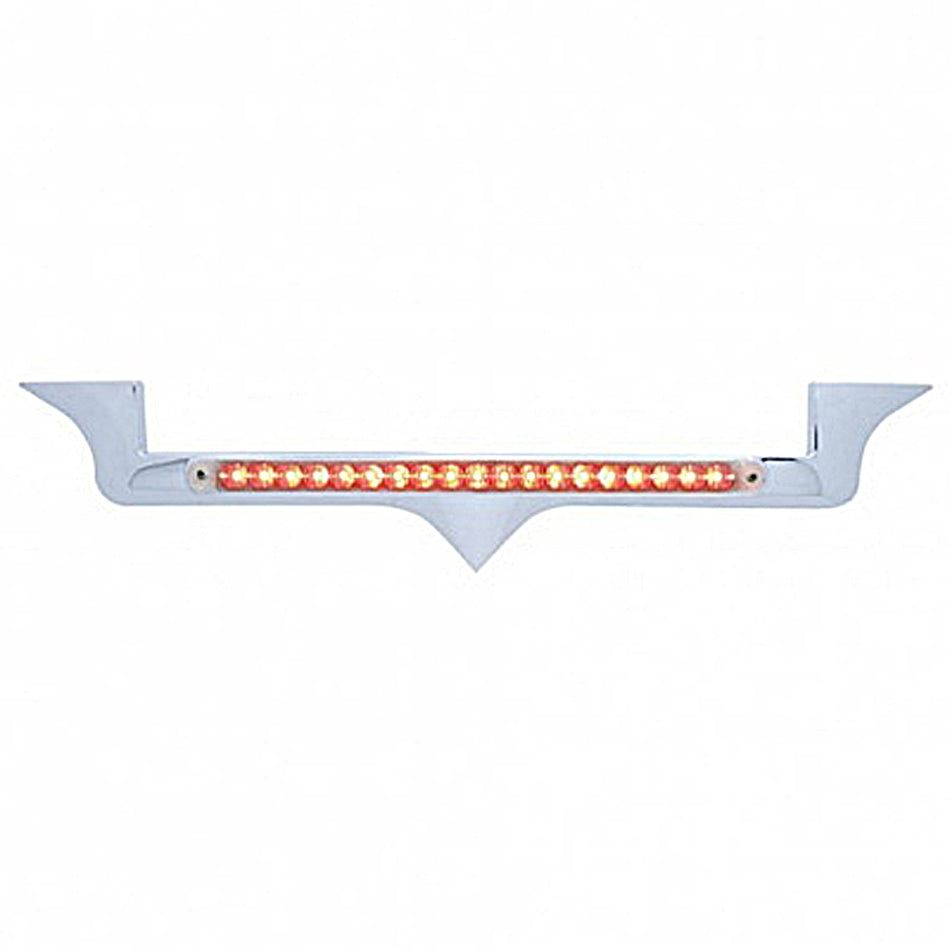 Chrome Hood Emblem Trim w/ 19 LED Reflector Light Bar For Kenworth - Red LEDs (Red or Clear Lens)