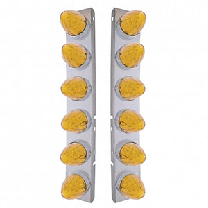 Front Air Cleaner Bracket w/ 12 X 19 LED Watermelon Lights & Bezels For Peterbilt - Amber LEDs (Amber or Clear Lens)