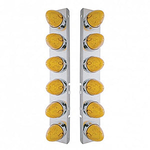 Front Air Cleaner Bracket w/ 12 X 19 LED Beehive Lights & Bezels For Peterbilt - Amber LEDs (Amber or Clear Lens)