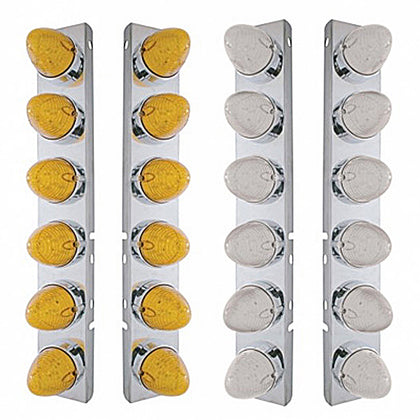 Front Air Cleaner Bracket w/ 12 X 19 LED Beehive Lights & Bezels For Peterbilt - Amber LEDs (Amber or Clear Lens)