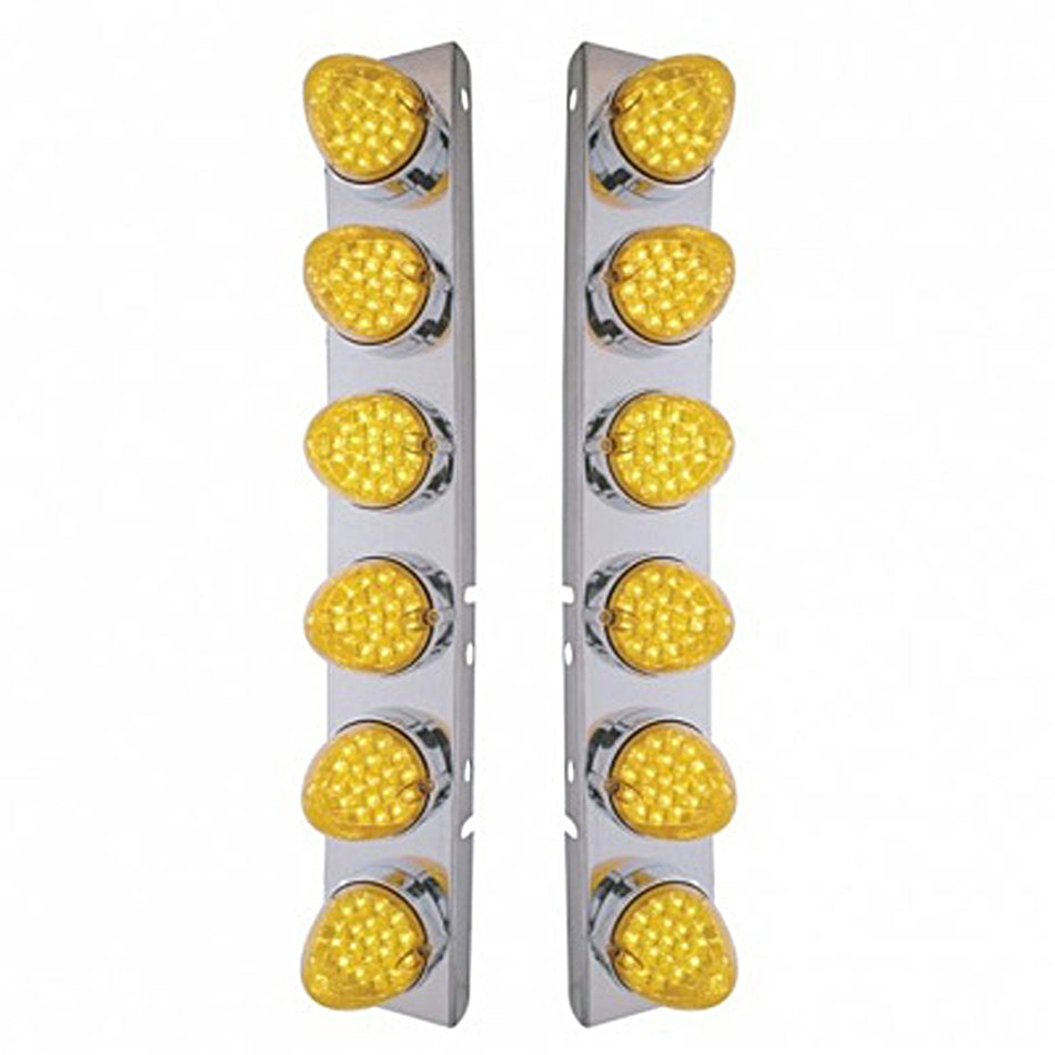 Front Air Cleaner Bracket w/ 12 X 19 LED Reflector Lights & Bezels For Peterbilt - Amber LEDs (Amber or Clear Lens)