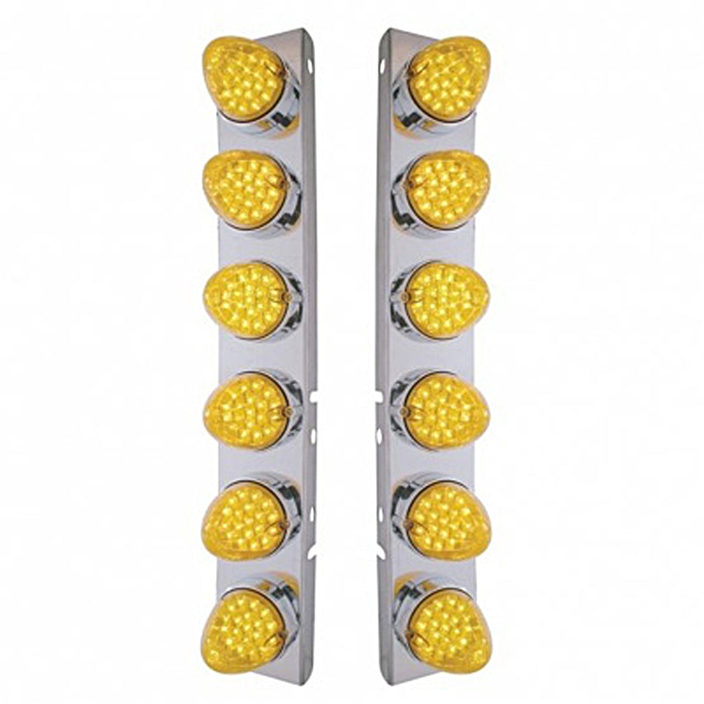 Front Air Cleaner Bracket w/ 12 X 19 LED Reflector Lights & Bezels For Peterbilt - Amber LEDs (Amber or Clear Lens)