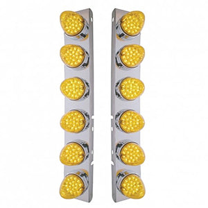 Front Air Cleaner Bracket w/ 12 X 19 LED Reflector Lights & Bezels For Peterbilt - Amber LEDs (Amber or Clear Lens)