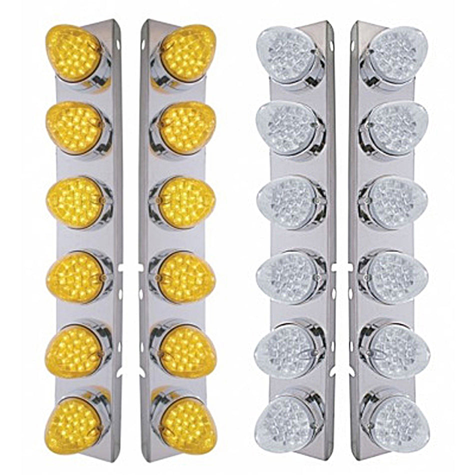 Front Air Cleaner Bracket w/ 12 X 19 LED Reflector Lights & Bezels For Peterbilt - Amber LEDs (Amber or Clear Lens)