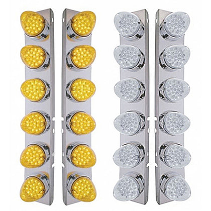 Front Air Cleaner Bracket w/ 12 X 19 LED Reflector Lights & Bezels For Peterbilt - Amber LEDs (Amber or Clear Lens)