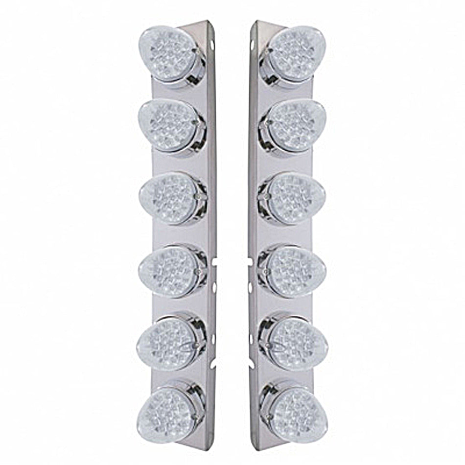 Front Air Cleaner Bracket w/ 12 X 19 LED Reflector Lights & Bezels For Peterbilt - Amber LEDs (Amber or Clear Lens)
