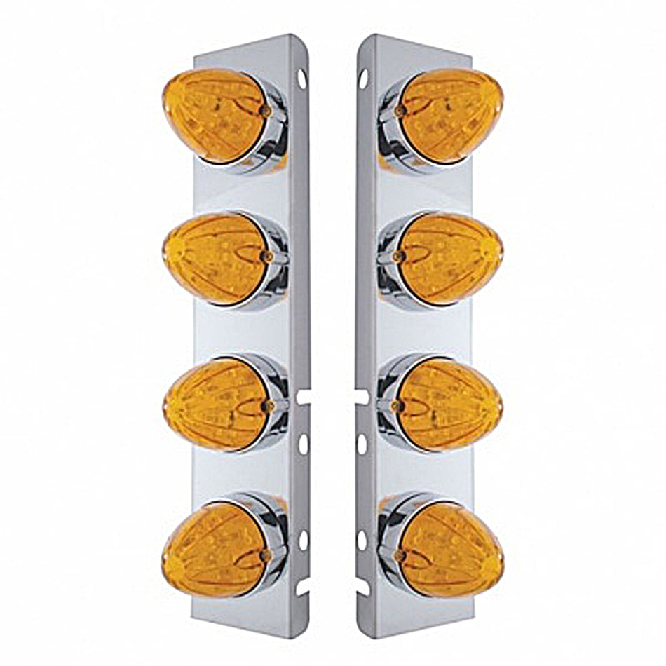 Front Air Cleaner Bracket w/ 8 X 19 LED Watermelon Lights & Bezels For Peterbilt - Amber LEDs (Amber or Clear Lens)