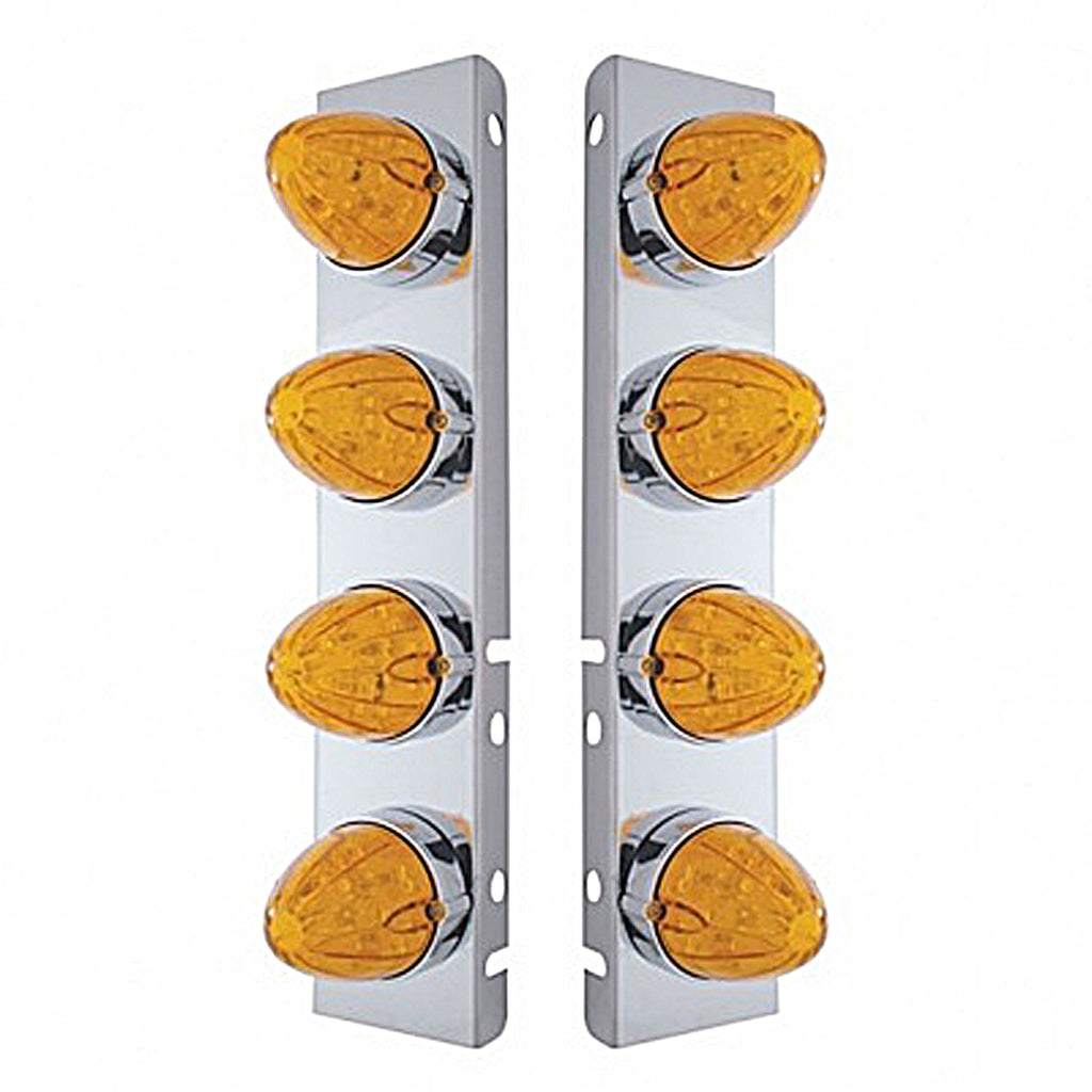 Front Air Cleaner Bracket w/ 8 X 19 LED Watermelon Lights & Bezels For Peterbilt - Amber LEDs (Amber or Clear Lens)