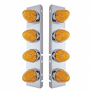 Front Air Cleaner Bracket w/ 8 X 19 LED Watermelon Lights & Bezels For Peterbilt - Amber LEDs (Amber or Clear Lens)