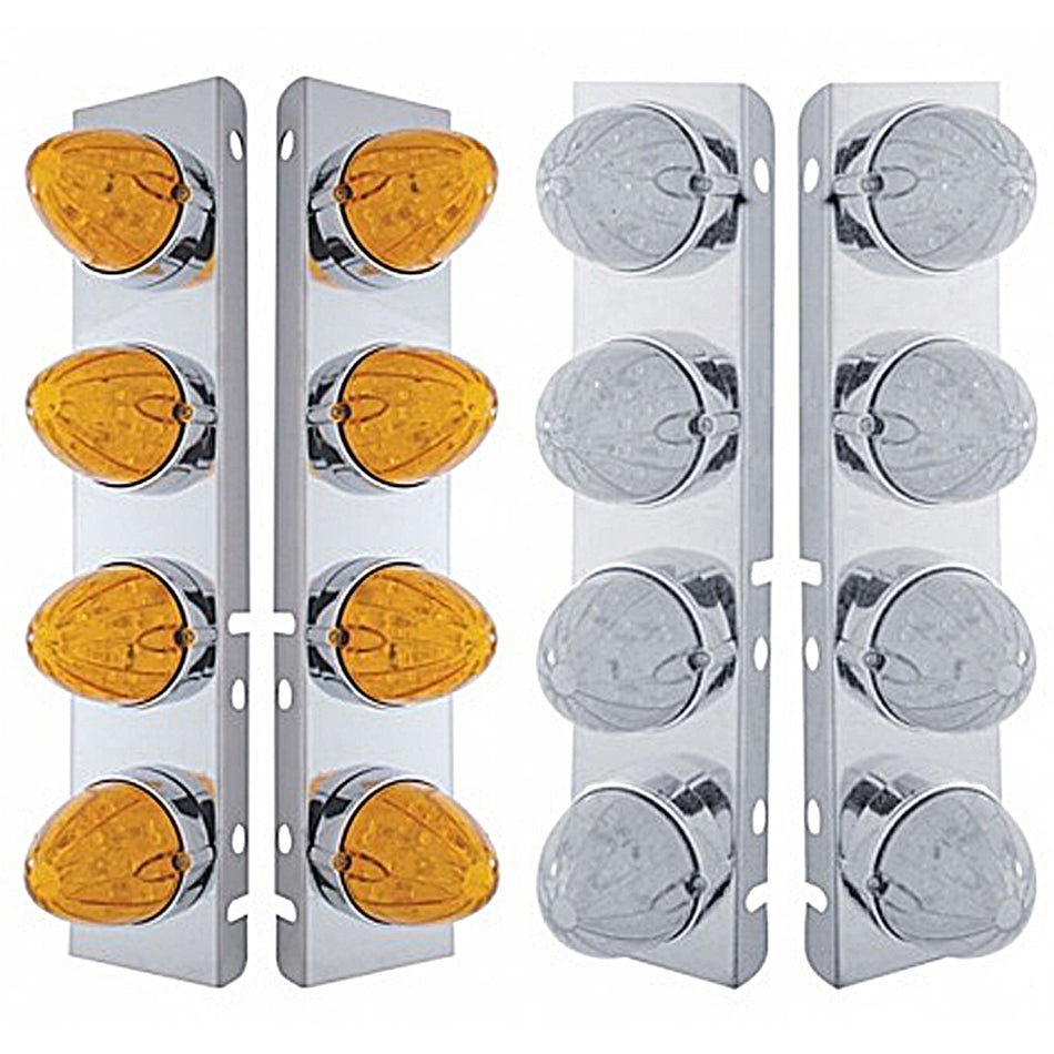 Front Air Cleaner Bracket w/ 8 X 19 LED Watermelon Lights & Bezels For Peterbilt - Amber LEDs (Amber or Clear Lens)