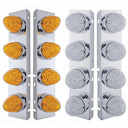Front Air Cleaner Bracket w/ 8 X 19 LED Watermelon Lights & Bezels For Peterbilt - Amber LEDs (Amber or Clear Lens)
