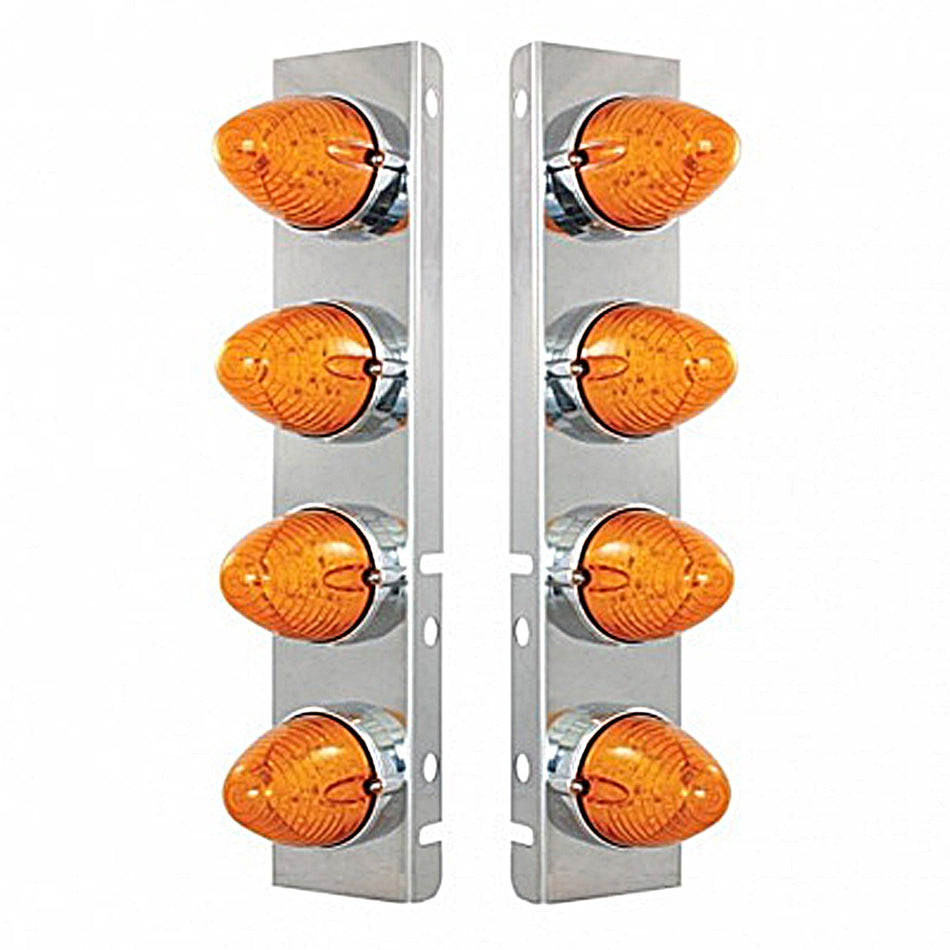 Front Air Cleaner Bracket w/ 8 X 19 LED Beehive Lights & Bezels For Peterbilt - Amber LEDs (Amber or Clear Lens)