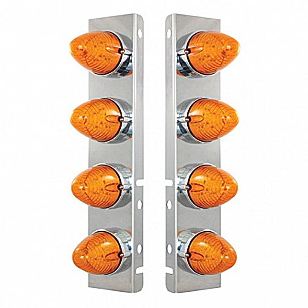 Front Air Cleaner Bracket w/ 8 X 19 LED Beehive Lights & Bezels For Peterbilt - Amber LEDs (Amber or Clear Lens)