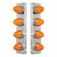 Front Air Cleaner Bracket w/ 8 X 19 LED Beehive Lights & Bezels For Peterbilt - Amber LEDs (Amber or Clear Lens)