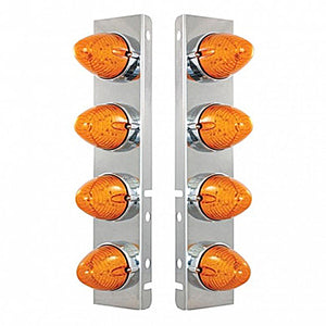 Front Air Cleaner Bracket w/ 8 X 19 LED Beehive Lights & Bezels For Peterbilt - Amber LEDs (Amber or Clear Lens)