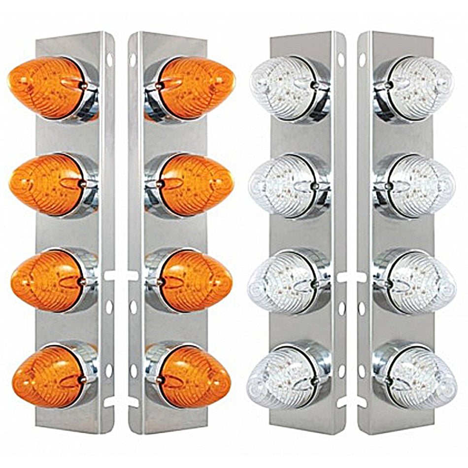 Front Air Cleaner Bracket w/ 8 X 19 LED Beehive Lights & Bezels For Peterbilt - Amber LEDs (Amber or Clear Lens)