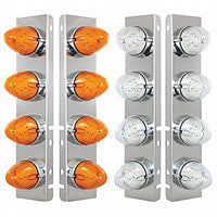 Front Air Cleaner Bracket w/ 8 X 19 LED Beehive Lights & Bezels For Peterbilt - Amber LEDs (Amber or Clear Lens)