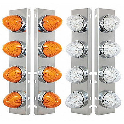 Front Air Cleaner Bracket w/ 8 X 19 LED Beehive Lights & Bezels For Peterbilt - Amber LEDs (Amber or Clear Lens)