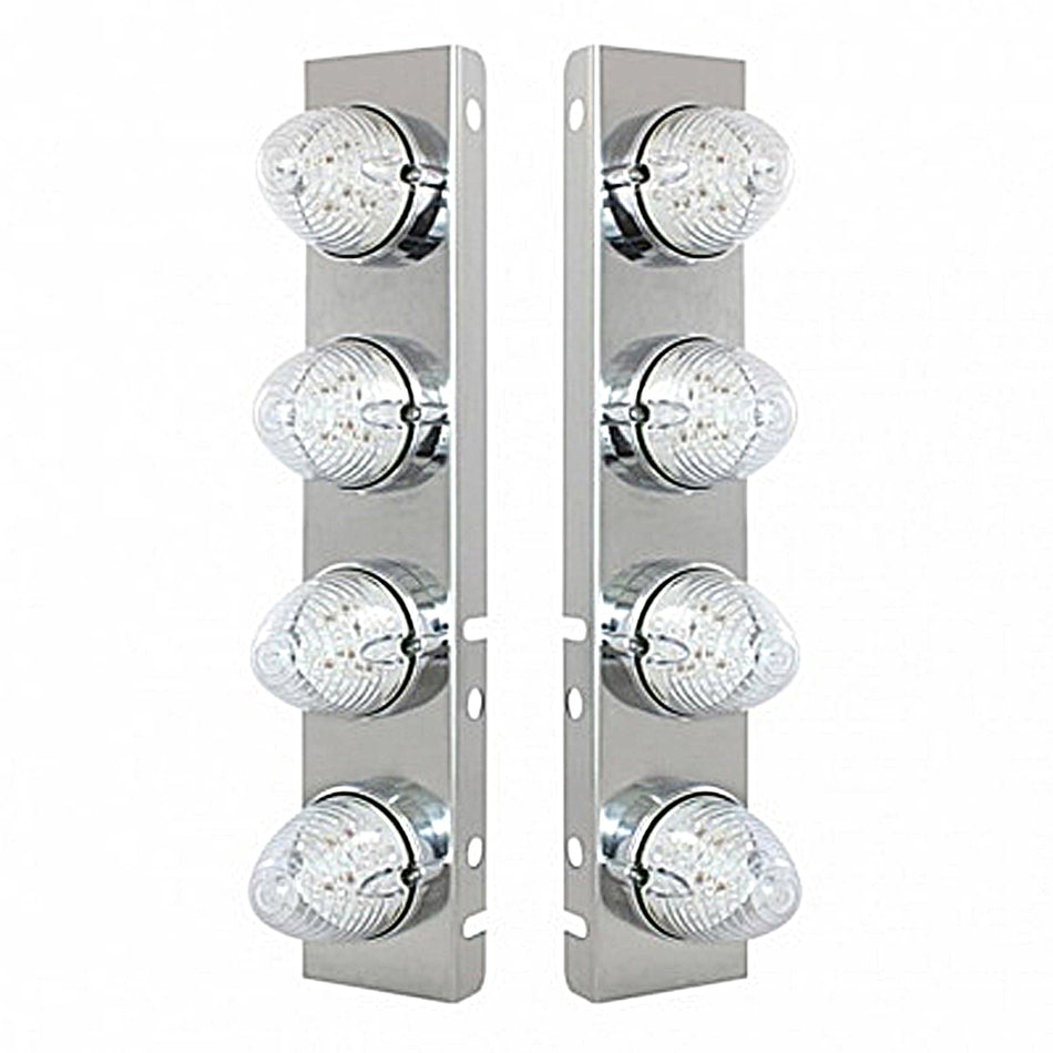 Front Air Cleaner Bracket w/ 8 X 19 LED Beehive Lights & Bezels For Peterbilt - Amber LEDs (Amber or Clear Lens)