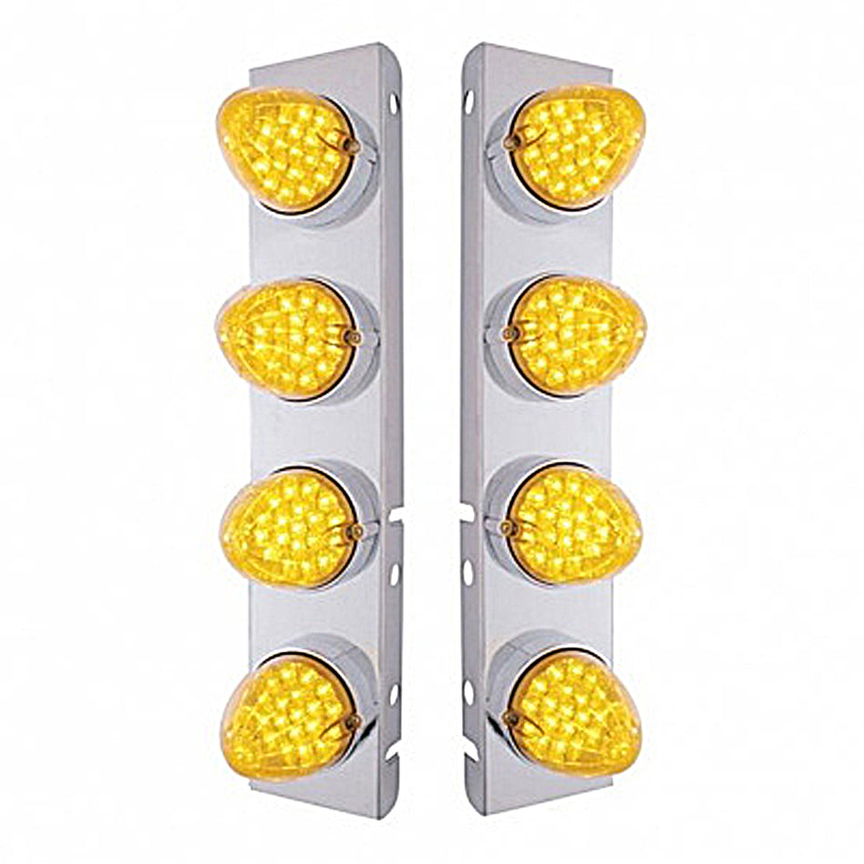 Front Air Cleaner Bracket w/ 8 X 19 LED Reflector Lights & Bezels For Peterbilt - Amber LEDs (Amber or Clear Lens)