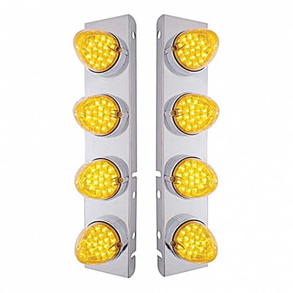 Front Air Cleaner Bracket w/ 8 X 19 LED Reflector Lights & Bezels For Peterbilt - Amber LEDs (Amber or Clear Lens)