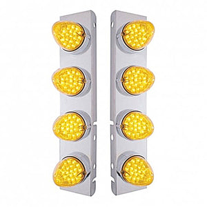 Front Air Cleaner Bracket w/ 8 X 19 LED Reflector Lights & Bezels For Peterbilt - Amber LEDs (Amber or Clear Lens)
