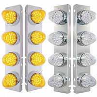 Front Air Cleaner Bracket w/ 8 X 19 LED Reflector Lights & Bezels For Peterbilt - Amber LEDs (Amber or Clear Lens)