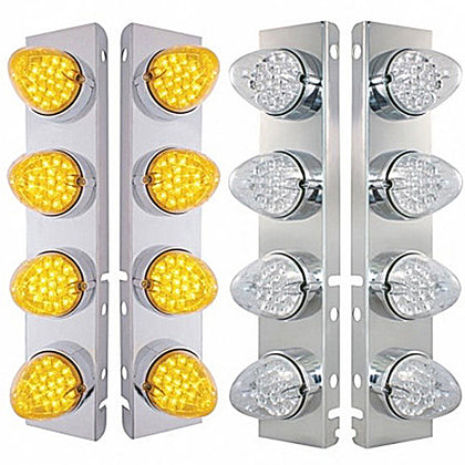 Front Air Cleaner Bracket w/ 8 X 19 LED Reflector Lights & Bezels For Peterbilt - Amber LEDs (Amber or Clear Lens)