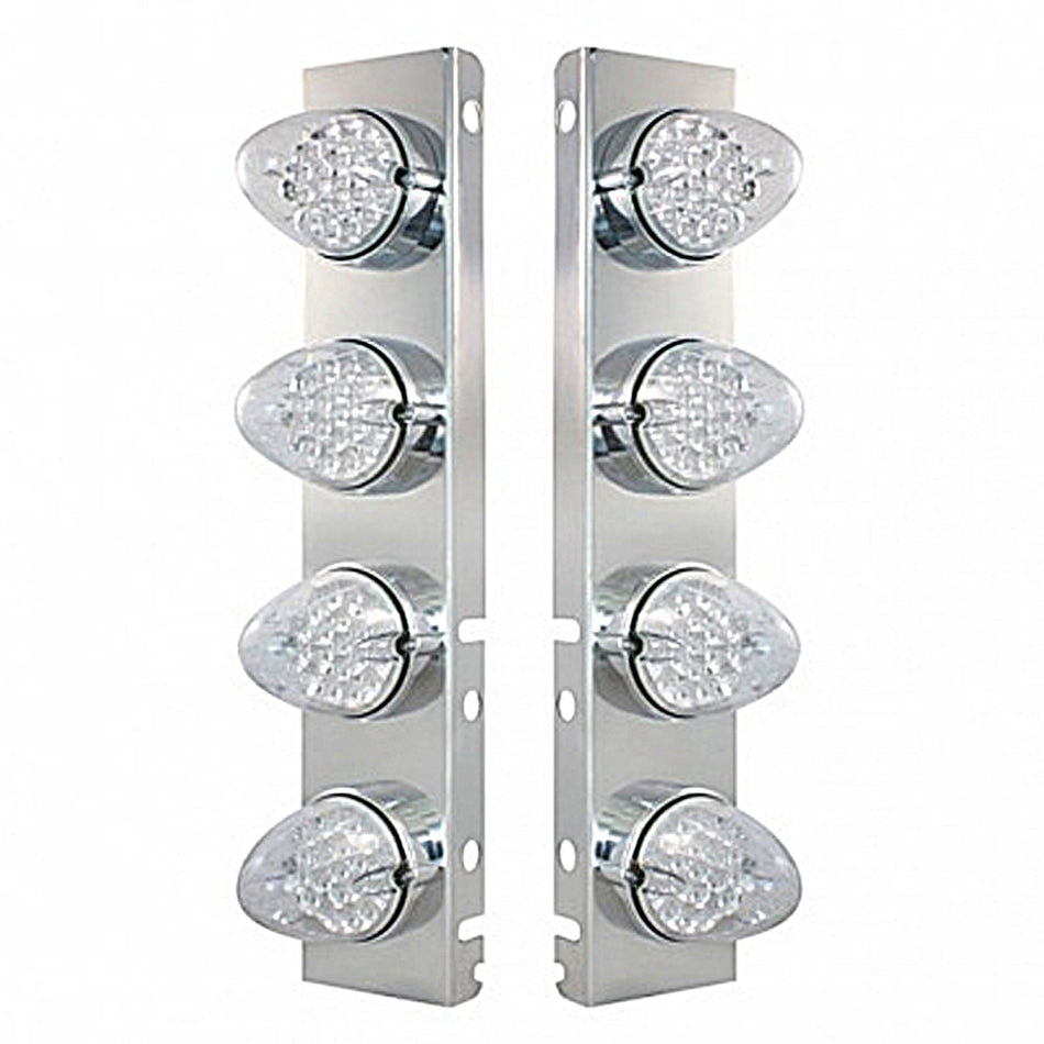 Front Air Cleaner Bracket w/ 8 X 19 LED Reflector Lights & Bezels For Peterbilt - Amber LEDs (Amber or Clear Lens)