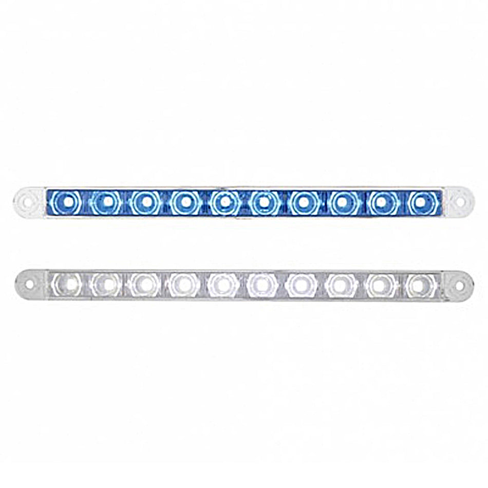 United Pacific - 10 LED 9" Dual Function Light Bar - Blue or White LEDs (Clear Lens)