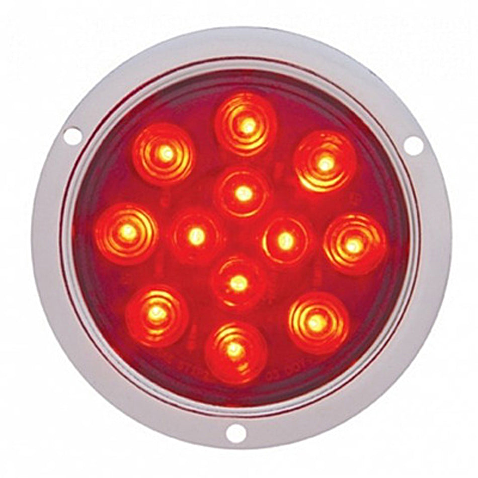 12 LED 4" Round Flange Mount Light (Stop, Turn & Tail) - Red LEDs (Red Lens)