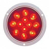 12 LED 4" Round Flange Mount Light (Stop, Turn & Tail) - Red LEDs (Red Lens)