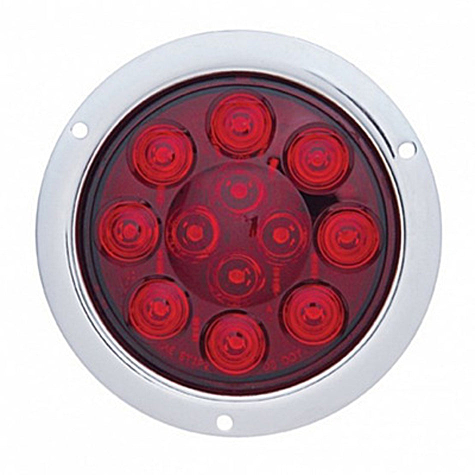 12 LED 4" Round Flange Mount Light (Stop, Turn & Tail) - Red LEDs (Red Lens)