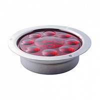 12 LED 4" Round Flange Mount Light (Stop, Turn & Tail) - Red LEDs (Red Lens)
